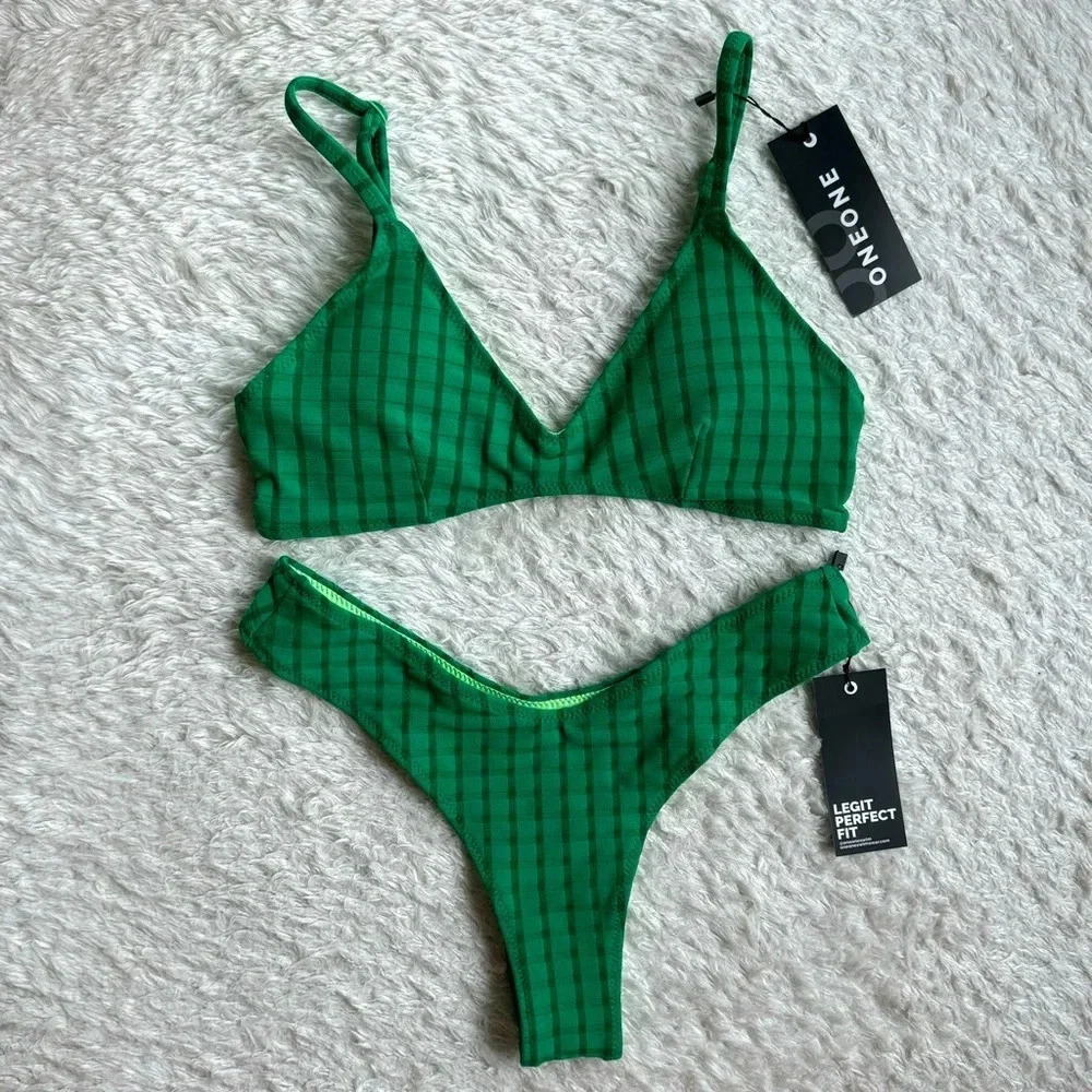 NWT OneOne Swimwear Bikini SET PINE Green Emerald Lara Heidi Cheeky NEW Medium